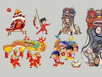 Dragon and Lion Cartoon Dance 3d model