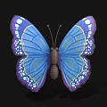 Vibrant Blue Butterfly With Purple Spots White Dots And Yellow Wing Edges On Black Background