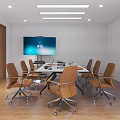 Modern Office Interior Design With Wooden Floor Desk Chairs And Green Plants