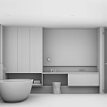 Modern Bathroom Interior Featuring White Bathtub Wooden Cabinets Marble Walls Large Windows And Shower Area