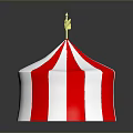 Red And White Striped Tent Shaped Decorative Furniture With Yellow Flags On Top