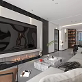 Modern Living and Dining Room Interior Design With TV Wall Fireplace And Decorative Art