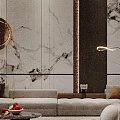 Luxurious Living Dining Room Interior With Marble Columns Staircase Large Windows And Wine Cabinet