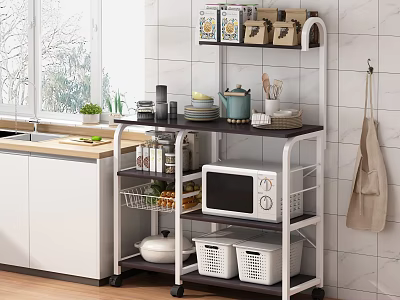 Kitchen Storage Rack With Wheels Multi Tiered Shelves For Microwave Fruits And Baskets 3d model