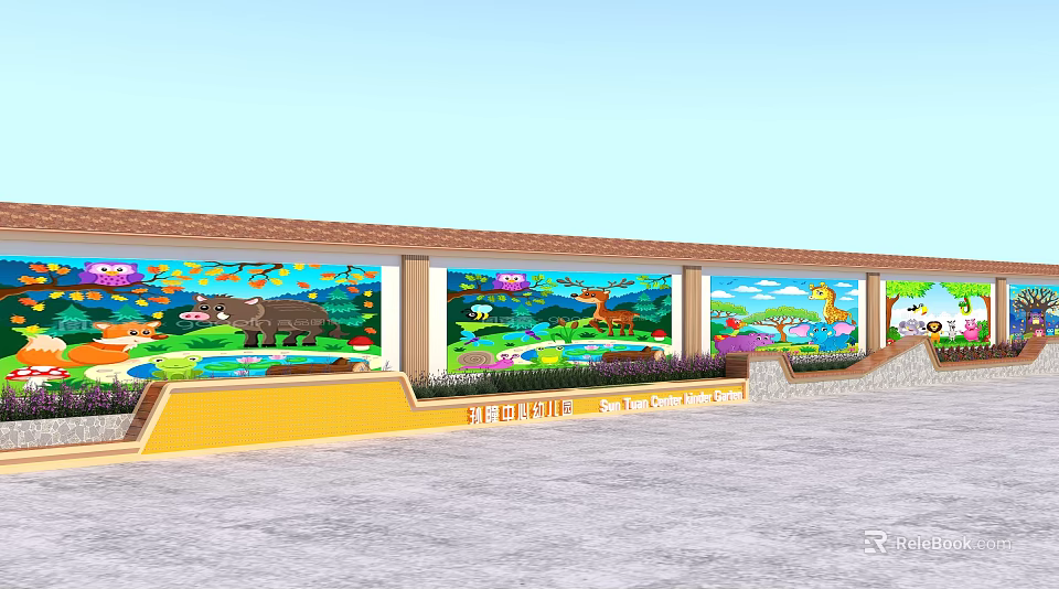 Colorful Mural Decorated Tree Pit Design With Plants And Animal Patterns In Outdoor Square 3d model 