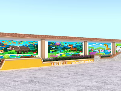 Colorful Mural Decorated Tree Pit Design With Plants And Animal Patterns In Outdoor Square 3d model