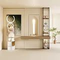 Modern Entryway Hallway With Decorative Mirror Wall Art Shelf And Plant