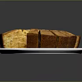 Golden Sliced Round Cake Served On White Plate With Dark Background