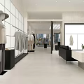 Modern Clothing Store With Open Display Marble Counter Green Plants Clothing Racks And Glass Partitions 3d model