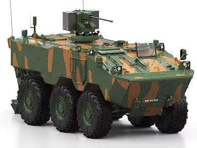 Modern Wheeled Military Tank With Camouflage Paint Turret And Antenna Weapon System 3d model