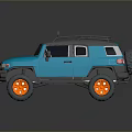 Modern Blue Off Road SUV With Orange Wheels And Roof Rack Design