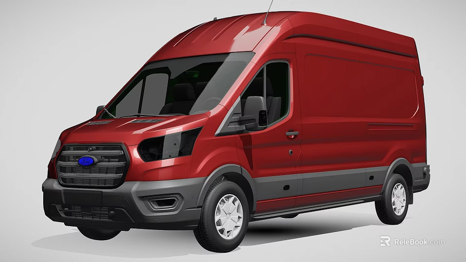 Red Ford Commercial Van Exterior Design Features Sleek Body And Black Accents 3d model 