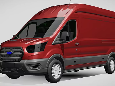 Red Ford Commercial Van Exterior Design Features Sleek Body And Black Accents 3d model