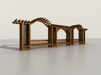 Wooden Pergola with Arched Top and Lattice Sides for Garden Outdoor Space 3d model