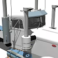 Heavy Duty Truck With Dual Exhaust Pipes White Blue Cab And Grille Design