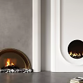 Modern Living Room With Arched Circular Fireplaces And Minimalist Decor