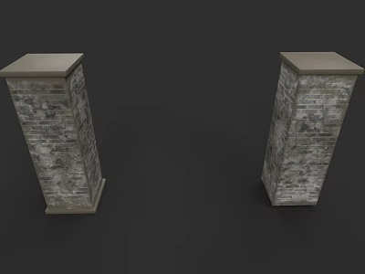 Garden Landscape With Symmetrical Stone Pillars And Textured Brick Design 3d model