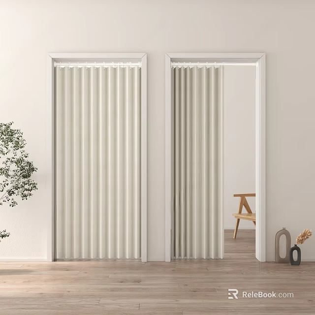 White Folding Doors In Modern Interior With Wooden Floor And Chair 3d model 