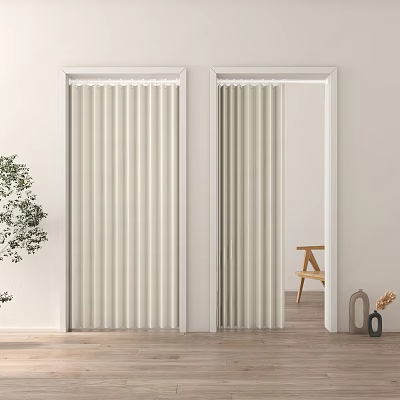White Folding Doors In Modern Interior With Wooden Floor And Chair 3d model