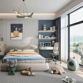 Modern Kids Bedroom With Toys Storage Study Desk And Large Windows