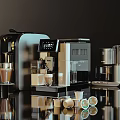 Modern Stylish Kitchen Appliances With Automatic Coffee Machine Milk Frother Coffee Cups And Capsules