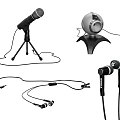 Headphones and Audio Equipment With Microphone Stand In Ear Headphones and Connection Cables