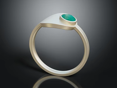 Elegant Minimalist Silver Fashion Ring With Green Gemstone For Women Accessories 3d model