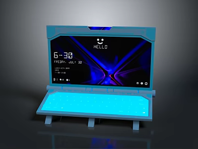 Modern Smart Electronic Device With Hello Greeting Time Date Screen And Blue LED Light 3d model