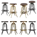 Modern Black and Gold Bar Stools with Metal Frame Wooden Seat and Footrest Design