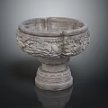 Elegant Stone Decorative Bowl With Intricate Carved Patterns And Pedestal Base