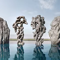 Hollow and Solid Stones Standing In Water With Reflections Against Blue Sky and Clouds 3d model