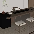 Modern Wooden Tea Table with Stools Chair and Tea Set in Zen Inspired Interior