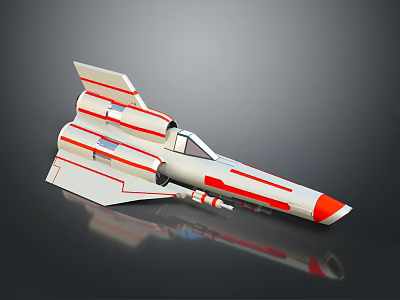 White And Red Streamlined Aircraft Model With Cockpit Window And Striped Details 3d model