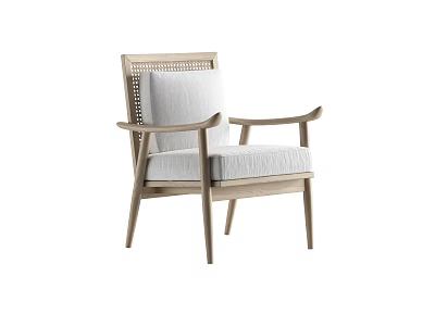 Modern Leisure Chair With Wooden Frame Rattan Backrest And Soft White Cushioned Seat 3d model