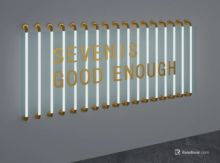 Modern Decorative Strip Lights Wall Mounted With Golden Accents And SEVEN IS GOOD ENOUGH Lettering 3d model 