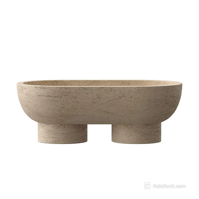 Decorative Stone Plate With Beige Textured Design And Two Cylindrical Support Bases 3d model 