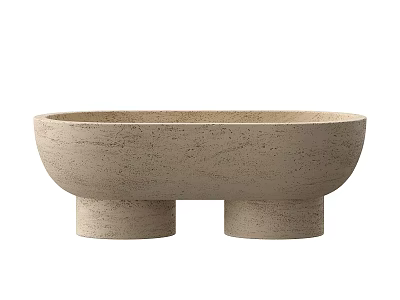 Decorative Stone Plate With Beige Textured Design And Two Cylindrical Support Bases 3d model