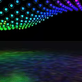 Colorful Wavy LED Lights Display With Rainbow Colors And Floor Reflection