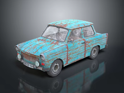 Vintage Blue Rusted Classic Car With Scratched Body On Black Background 3d model
