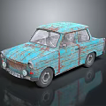 Vintage Blue Rusted Classic Car With Scratched Body On Black Background