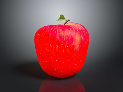 Fresh Red Apple With Green Leaf On Dark Background And Shiny Surface 3d model