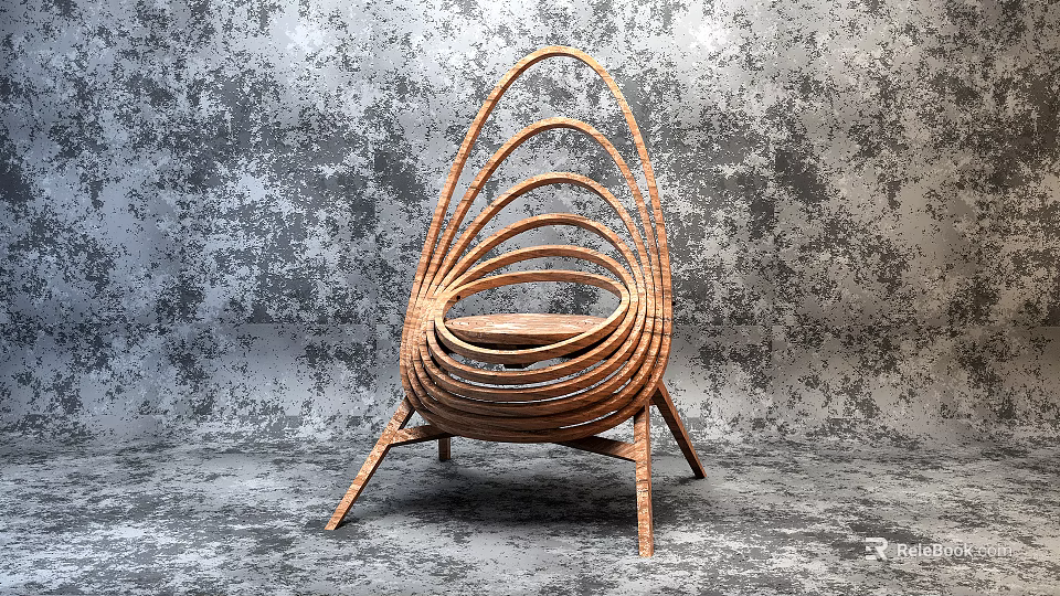 Woven Single Chair With Curved Design And Unique Shape Against Gray Wall 3d model 