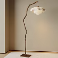 Stylish Curved Branch Floor Lamp With White Pleated Shade In Living Room Corner