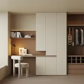 Modern Minimalist Wardrobe Interior Design With Desk Stool Bookshelf And Clothing Storage
