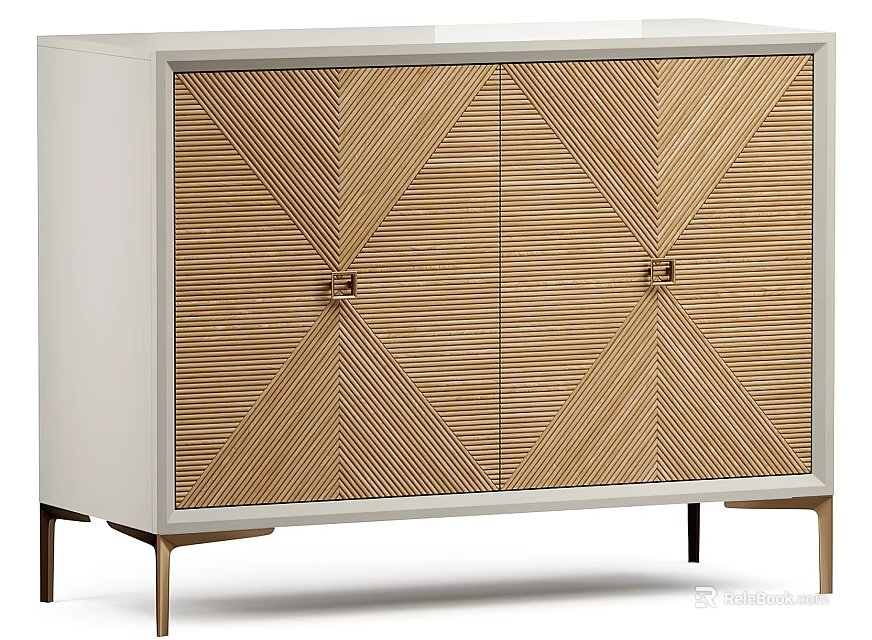 Modern Console Cabinet With Geometric Wooden Door And Metal Legs For Entryway Decor 3d model 