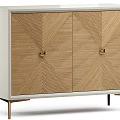 Modern Console Cabinet With Geometric Wooden Door And Metal Legs For Entryway Decor