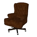Brown Leather Office Chair with Tufted Back Curved Armrests and Rolling Wheels