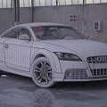 Red Audi Coupe Car In Industrial Workshop With Shiny Exterior And Alloy Wheels