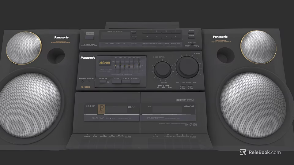 Panasonic Classic Boombox With Stereo Speakers CD Player And Cassette Deck Black Finish 3d model 