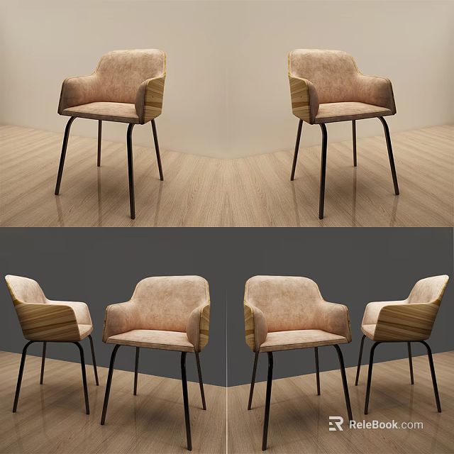 Modern Leisure Chair With Upholstered Seat Curved Backrest And Black Metal Legs 3d model 
